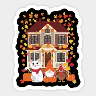 Happy Autumn Thanksgiving British Longhair Cat Gnome Turkey Sticker
